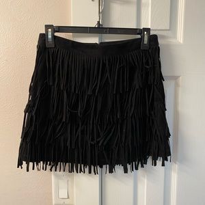 Faux leather fringe mini skirt